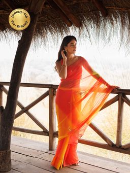 Geroo Jaipur - Yellow And Orange Shaded Pre-Stitched Chiffon Saree with UnPre-Stitched Blouse