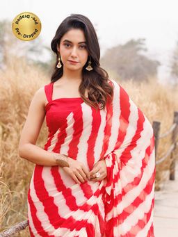 Geroo Jaipur - Red And Yellow Pre-Stitched Chiffon Saree with Unstitched Blouse