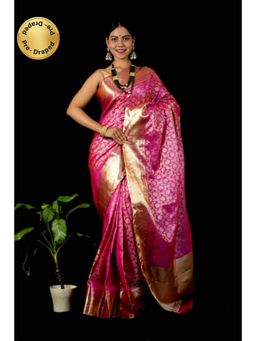 Isadora Life - Womens Printed Pink Pre-Draped Saree With Unstitched Blouse