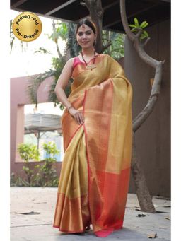 Isadora Life - Womens Woven Zari Beige Pre-Draped Saree With Unstitched Blouse