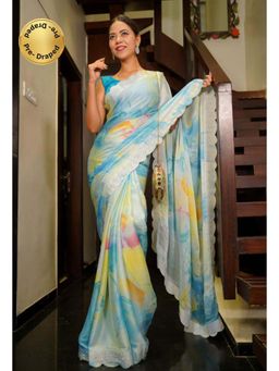 Isadora Life - Womens Tie & Dye Sequined Multi-Color Pre-Draped Saree With Unstitched Blouse