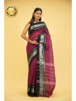 Isadora Life - Womens Woven Zari Purple Pre-Draped Saree With Unstitched Blouse
