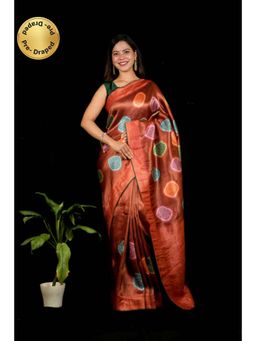 Isadora Life - Womens Woven Zari Brown Pre-Draped Saree With Unstitched Blouse