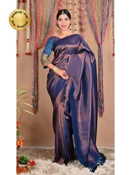 Isadora Life - Womens Woven Tassels Purple Pre-Draped Saree With Unstitched Blouse