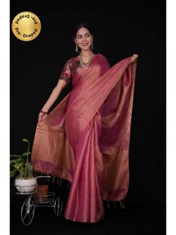 Isadora Life - Womens Woven Tassels Pink Pre-Draped Saree With Unstitched Blouse