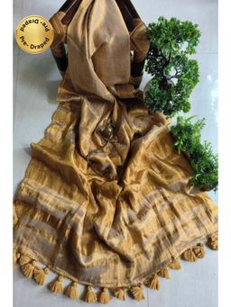 Isadora Life - Womens Woven Zari Beige Pre-Draped Saree With Unstitched Blouse