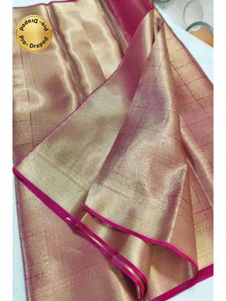 Isadora Life - Womens Woven Zari Pink Pre-Draped Saree With Unstitched Blouse