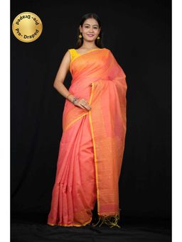 Isadora Life - Womens Sequined Thread Work Peach Pre-Draped Saree With Unstitched Blouse