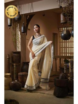 Isadora Life - Womens Solid Zari Ivory Pre-Draped Saree With Unstitched Blouse