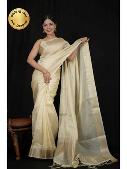 Isadora Life - Womens Stripes Zari Ivory Pre-Draped Saree With Unstitched Blouse