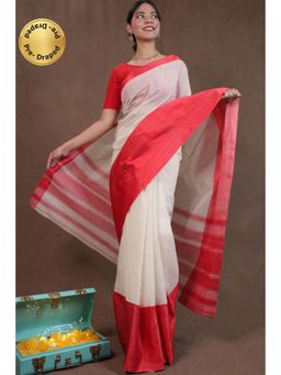 Isadora Life - Womens Woven White Pre-Draped Saree With Unstitched Blouse