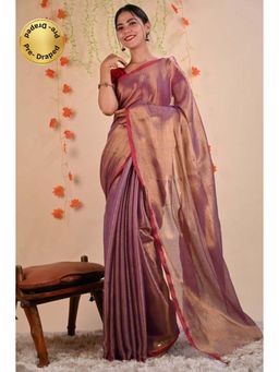 Isadora Life - Womens Solid Tassels Purple Pre-Draped Saree With Unstitched Blouse