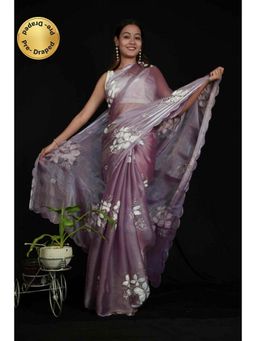 Isadora Life - Womens Sequined Mauve Pre-Draped Saree With Unstitched Blouse