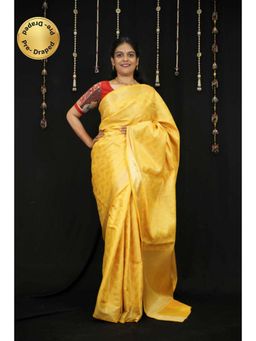 Isadora Life - Womens Woven Zari Yellow Pre-Draped Saree With Unstitched Blouse