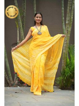 Isadora Life - Womens Printed Tassels Yellow Pre-Draped Saree With Unstitched Blouse