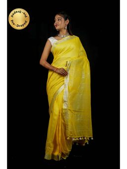 Isadora Life - Womens Woven Zari Yellow Pre-Draped Saree With Unstitched Blouse