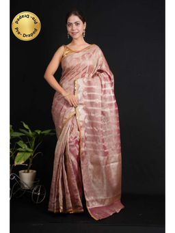 Isadora Life - Womens Woven Lace Work Pink Pre-Draped Saree With Unstitched Blouse