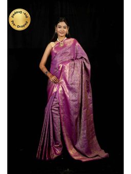 Isadora Life - Womens Woven Zari Purple Pre-Draped Saree With Unstitched Blouse