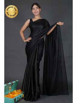 Isadora Life - Womens Sequined Black Pre-Draped Saree with Unstitched Blouse