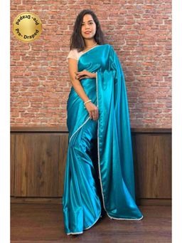 Isadora Life - Womens Solid Gota Blue Pre-Draped Saree with Unstitched Blouse