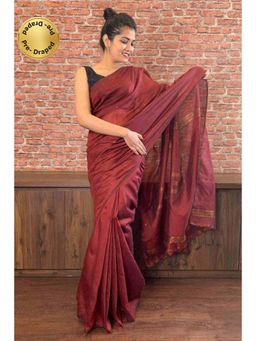 Isadora Life - Womens Woven Tassels Maroon Pre-Draped Saree With Unstitched Blouse