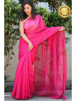 Isadora Life - Womens Sequined Tassels Pink Pre-Draped Saree With Unstitched Blouse