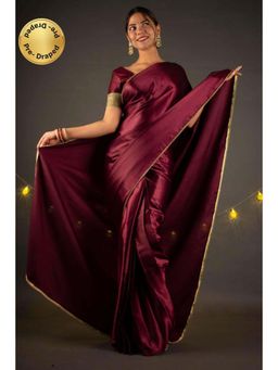 Isadora Life - Womens Solid Sequined Maroon Pre-Draped Saree With Unstitched Blouse