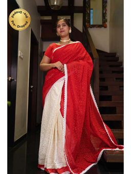 Isadora Life - Womens Embroidered Sequined Multi-Color Pre-Draped Saree With Unstitched Blouse