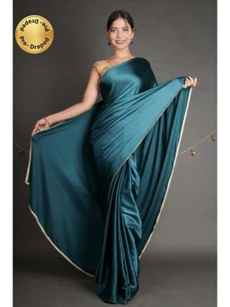Isadora Life - Womens Solid Sequined Blue Pre-Draped Saree With Unstitched Blouse