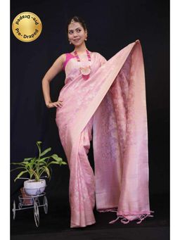 Isadora Life - Womens Woven Tassels Pink Pre-Draped Saree with Unstitched Blouse