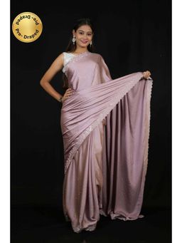 Isadora Life - Womens Sequined Purple Pre-Draped Saree with Unstitched Blouse