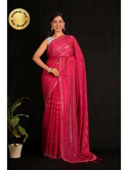 Isadora Life - Womens Sequined Tassels Pink Pre-Draped Saree with Unstitched Blouse