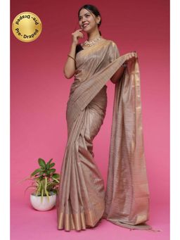 Isadora Life - Womens Stripes Zari Beige Pre-Draped Saree with Unstitched Blouse