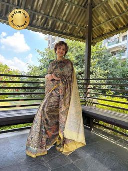 Isadora Life - Womens Printed Multi-Color Pre-Draped Saree with Unstitched Blouse