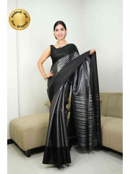 Isadora Life - Womens Woven Grey Pre-Draped Saree with Unstitched Blouse