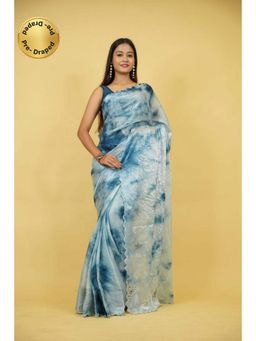 Isadora Life - Womens Tie & Dye Embroidered Multi-Color Pre-Draped Saree With Unstitched Blouse