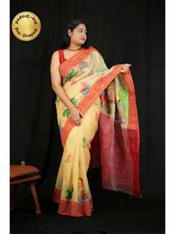 Isadora Life - Womens Printed Multi-Color Pre-Draped Saree With Unstitched Blouse