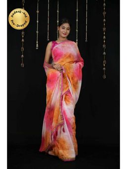 Isadora Life - Womens Abstract Printed Multi-Color Pre-Draped Saree With Unstitched Blouse