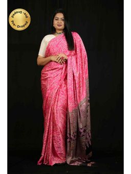 Isadora Life - Womens Printed Pink Pre-Draped Saree With Unstitched Blouse