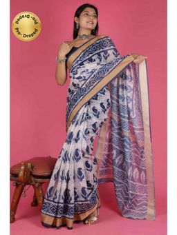 Isadora Life - Womens Printed Multi-Color Pre-Draped Saree With Unstitched Blouse