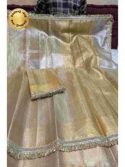 Isadora Life - Womens Woven Zari Gold Pre-Draped Saree With Unstitched Blouse