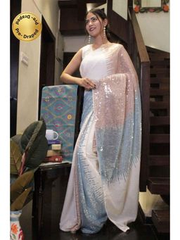 Isadora Life - Womens Embroidered Sequined Multi-Color Pre-Draped Saree With Unstitched Blouse
