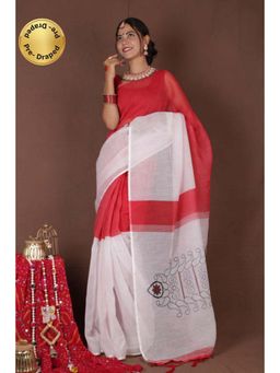 Isadora Life - Womens Colorblock Woven Multi-Color Pre-Draped Saree With Unstitched Blouse