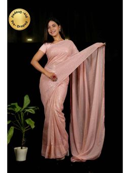 Isadora Life - Womens Embroidered Sequined Pink Pre-Draped Saree With Unstitched Blouse