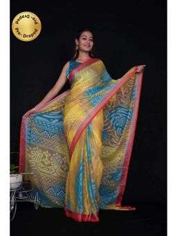 Isadora Life - Womens Printed Multi-Color Pre-Draped Saree With Unstitched Blouse
