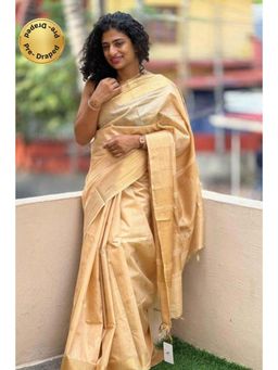 Isadora Life - Womens Woven Zari Beige Pre-Draped Saree With Unstitched Blouse