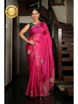 Isadora Life - Womens Embroidered Gota Pink Pre-Draped Saree With Unstitched Blouse