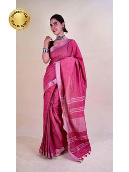 Isadora Life - Womens Woven Tassels Pink Pre-Draped Saree With Unstitched Blouse