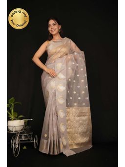 Isadora Life - Womens Woven Zari Beige Pre-Draped Saree With Unstitched Blouse