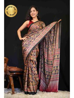 Isadora Life - Womens Printed Multi-Color Pre-Draped Saree With Unstitched Blouse